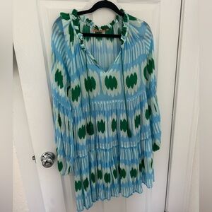 Oliphant Stylish Blue and Green ikat dress - size small